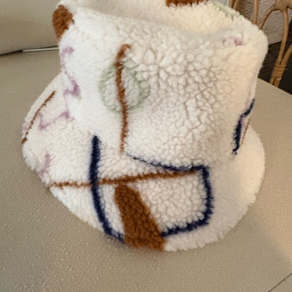 Lack of Color Teddy White Sherpa Bucket Hat with Multicolor Accents